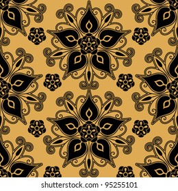 black floral decorative pattern on a beige background