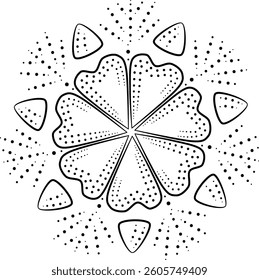 Black Floral Design Element Made Up of Lines And Dots. Can be used as an individual decorative element or to create design patterns for fabric, embroidery, ceramics, tiles, wallpaper, gift wrap etc.