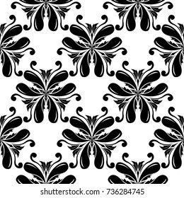 Black floral design on white background. Seamless pattern for textile and wallpapers