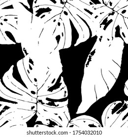 Diseño floral negro Vector de diseño sin problemas. Diseño de la jungla de flores. Fondo de la planta textil. Monstera, de Moda Negra y Blanca, deja la textura.