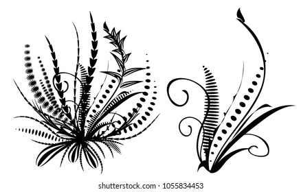 Black Floral elements set isolated on white background