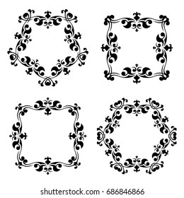 Black floral frames. Vector illustration isolated on white background
