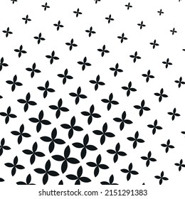 Black floral halftone pattern on white background. Vector illustration.