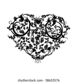Black floral heart with gray shadow