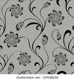 Black floral lace seamless pattern
