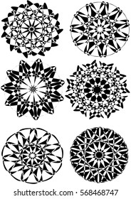 Black floral mandala pattern on a white background set