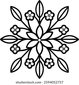 Black Floral Mandala Vector, High-Quality Boho Design for Decorative Illustrations