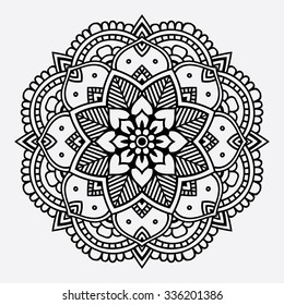 Black floral orient mandala on the white background