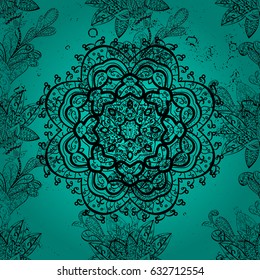 Black floral ornament in baroque style. Vintage element on blue background. Antique black repeatable wallpaper. Damask ornamental pattern repeating background.