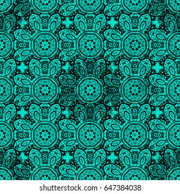 Black floral ornament in baroque style. Black element on blue background. Antique dark repeatable wallpaper. Damask ornamental repeating pattern.