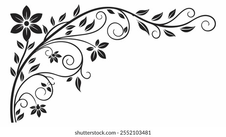 Ornamento floral negro, arte de la línea del ornamento del marco para la invitación de la boda o la tarjeta de felicitación 