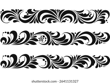 Black floral ornament on a transparent background. An illustration. Suitable for large format printing.
