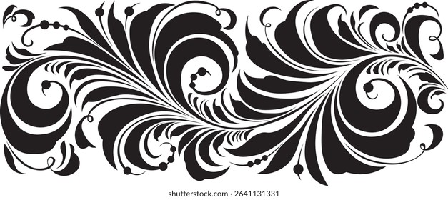 Black floral ornament on a transparent background. An illustration. Suitable for large format printing.