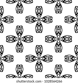 Black floral ornament on white background. Seamless pattern for textile and wallpapers