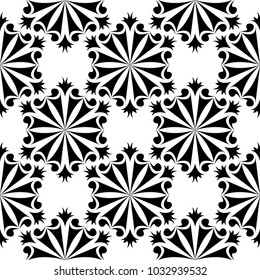 Black floral ornament on white background. Seamless pattern for textile and wallpapers