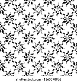 Black floral ornament on white background. Seamless pattern for textile and wallpapers