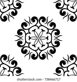 Black floral ornament on white background. Seamless pattern for textile and wallpapers