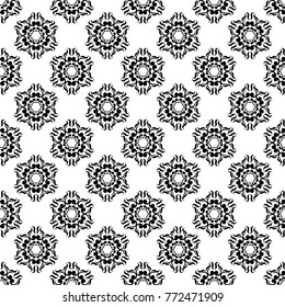 Black floral ornament on white background. Seamless pattern for textile and wallpapers