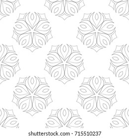 Black floral ornaments. Seamless pattern on white background. Vector illustration