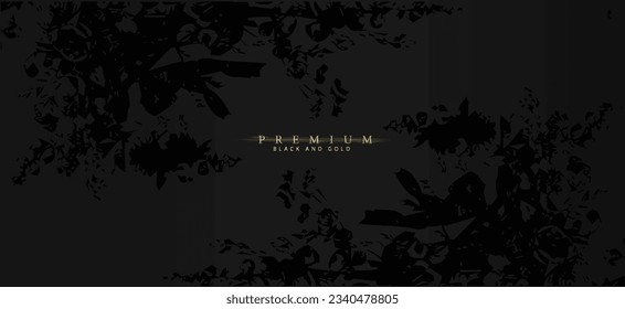 Black floral pattern. Flowers printed, bouquet silhouette on dark background. Elegant paper, formal invitation, abstract botanical style.