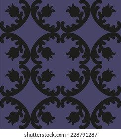 black floral pattern on a purple background