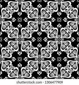  Black floral pattern on white seamless background