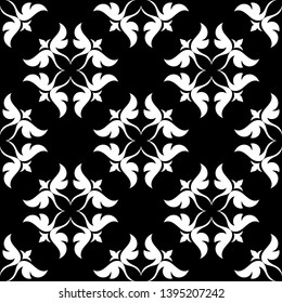 Black floral pattern on white seamless background. Vector illustration