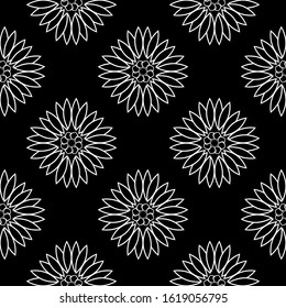 Black floral pattern on white seamless background. Vector illustration