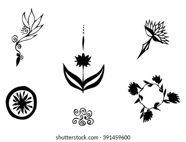 black floral pattern on white background, vector 