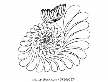 black floral pattern on white background, vector 