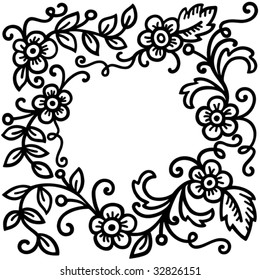 black floral patterns on white background