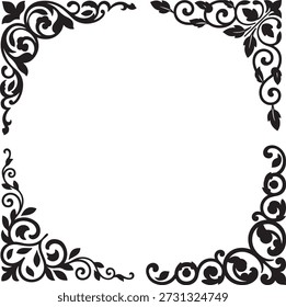 Black floral scrollwork corner ornaments on white background decorative flourish