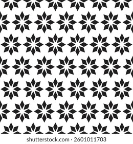 Black floral seamless pattern on white background. Geometric Structured Flower fabric design. EPS vector illustration
