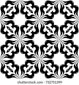 Black floral seamless pattern on white background