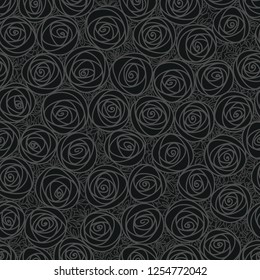 Black floral seamless pattern. Outline stylized roses. Abstract background with black flowers. Doodle hand drawn line art design element.
