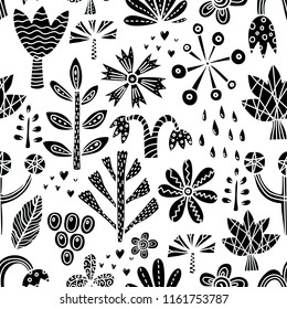 Black floral seamless texture, endless pattern with flowers. Seamless pattern can be used for wallpaper, pattern fills, web page background, surface textures