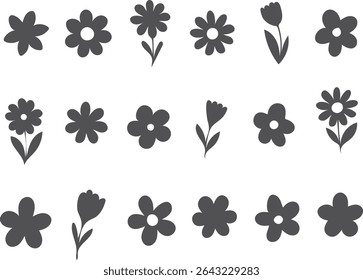 Black Floral Silhouette Collection on White Background for Creative Project and Decorative Use
