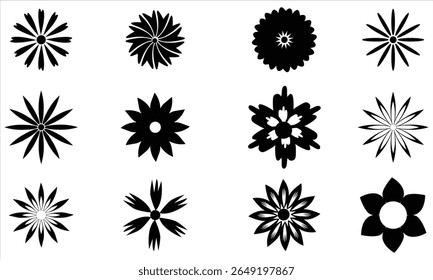 Black Floral Silhouette Vector Set – Minimalist Decorative Flower Icons Collection on White Background