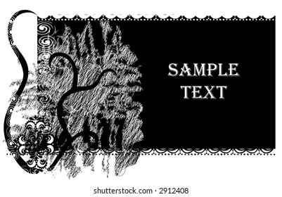 Black Floral and Swirl Vector Background.