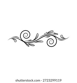 Elemento de diseño de vid floral negro con hojas y rizos