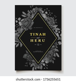 black floral wedding invitation card template