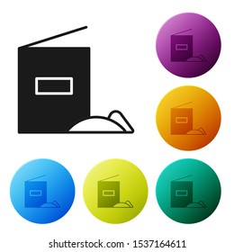 Black Flour pack icon isolated on white background. Set icons colorful circle buttons. Vector Illustration