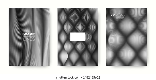 Black Flow Concept. Vector Cover. Dynamic Background. 3d Movement Linear Texture. Fluid Template. Gray Modern Cover. Dynamic Background. Flow Template. Halftone Gradient.