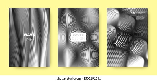 Black Flow Template. Vector Cover. Business Background. 3d Movement Linear Texture. Fluid Concept. Black Vector Cover. Business Brochure. Fluid Template. Linear Texture.