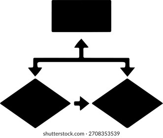 Diagrama de proceso de icono de diagrama de flujo negro, árbol de decisión y símbolo de flujo de trabajo