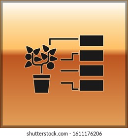 Black Flower analysis icon isolated on gold background.  Vector Illustration