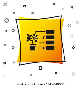 Black Flower analysis icon isolated on white background. Yellow square button. Vector Illustration