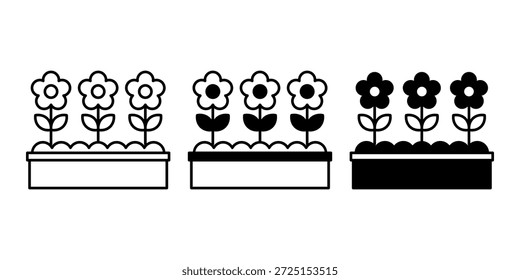 Feixe de ícone de cama de flor preta representando jardim paisagismo e áreas de plantio decorativo. Perfeito para design ao ar livre, visuais de jardinagem e conceitos da natureza.
