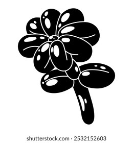 Black flower bubble sticker in trendy retro y2k style. Cartoon graffiti illustration, print isolated on white background. Cute party decoration.