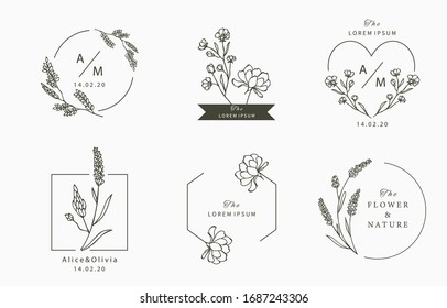 Black flower collection with leaves,geometric.Vector illustration for icon,sticker,printable and tattoo